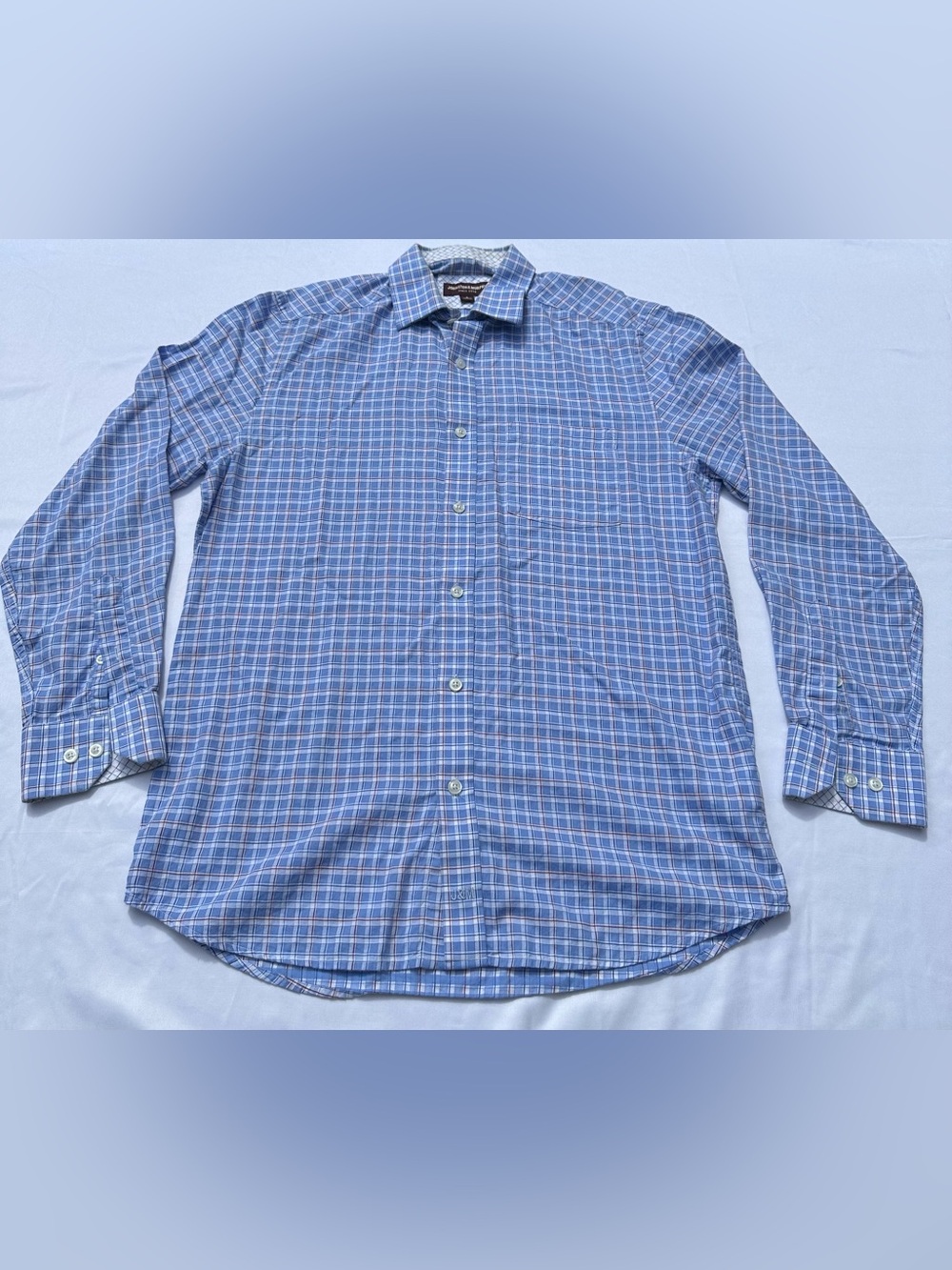 Johnston & Murphy Men's Blue Plaid Long Sleeve Button Down Shirt Size S